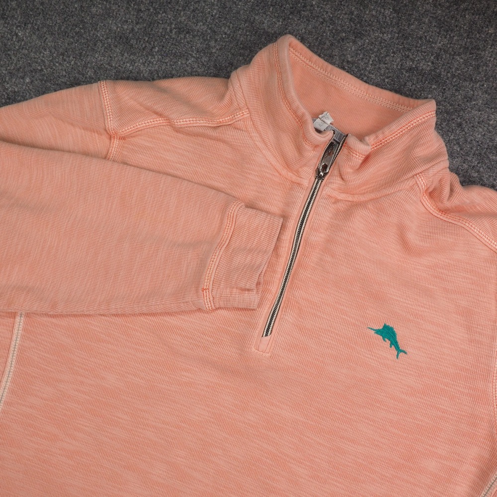 Tommy Bahama Quarter Zip Pullover Mens Large Orange Slub Knit Coastal Marlin